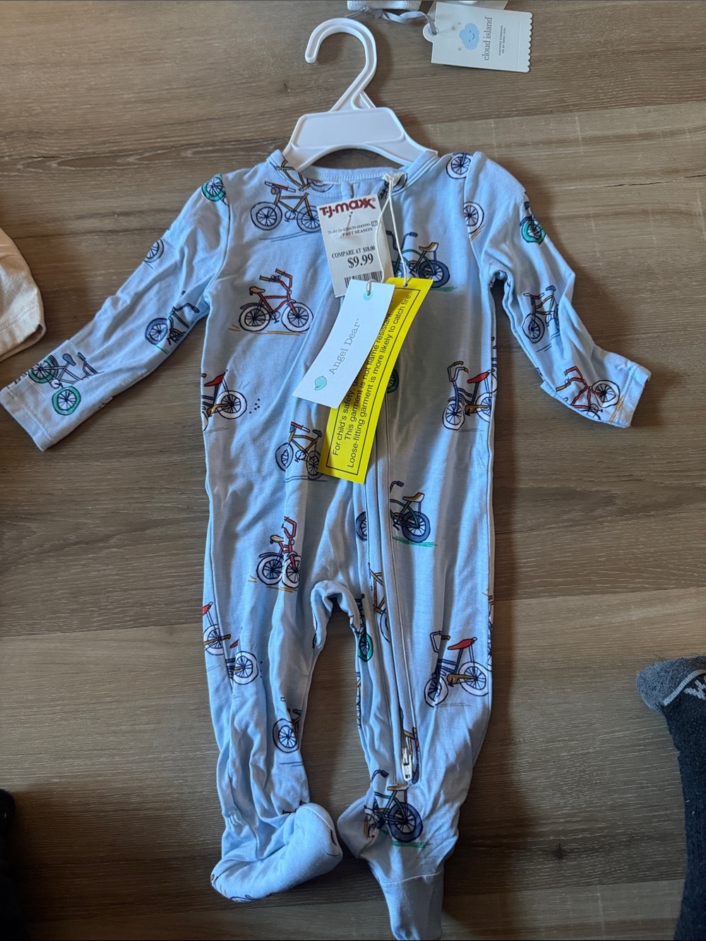 T.J.Maxx Light Blue Baby Footed Romper with Bicycle Print